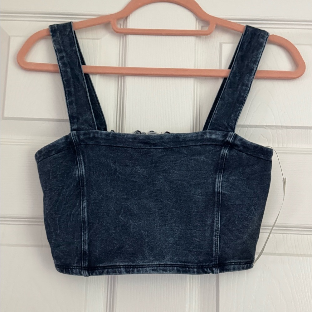 NWT Mono B Blue Fitted Crop Tank Top size small